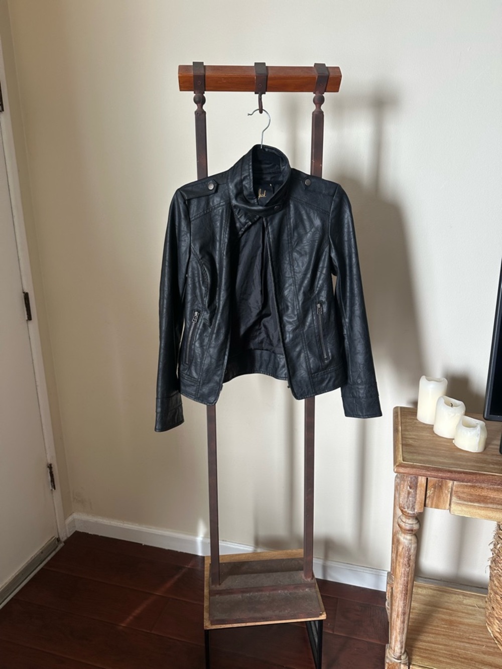 Jack by BB Dakota, Black Faux Leather Moto Biker Jacket